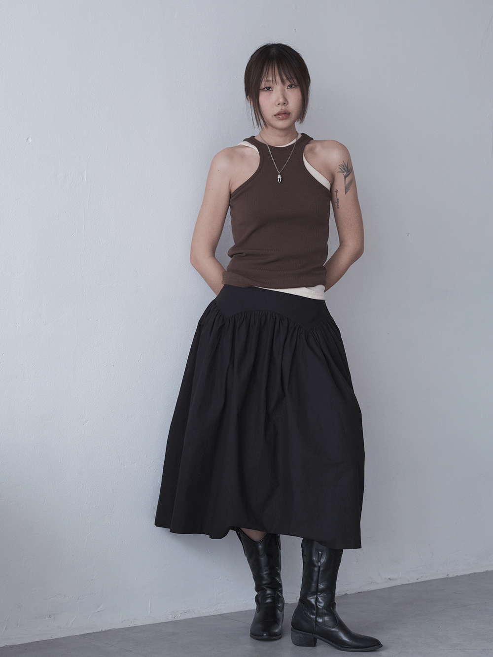 low shirring flare skirts